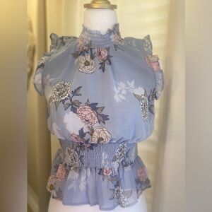 Floral Blue Ruffle Top